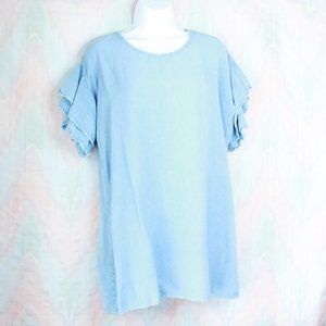Super Soft Blue Ruffle Sleeve Rayon Tunic Blouse
